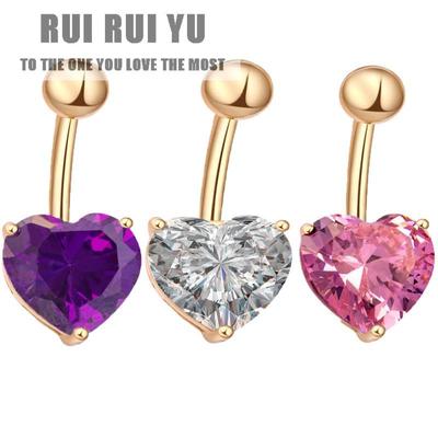 RUI RUI YU Exquisite Belly Button Rings Stylish Heart-shape Crystal Belly Nail Navel Rings Body Piercing