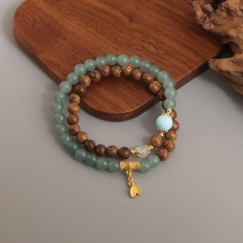 Natural Sandalwood Beaded Double Circle Bracelet, Good Luck, Exquisite Blue Water, Jade Lucky, Nafu, National Style Transfer Bead Bracelet Batch