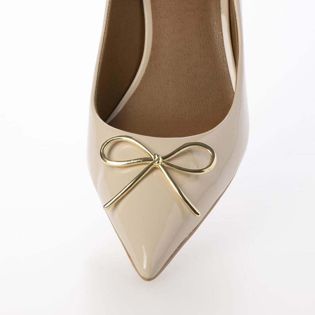 Pantofi cu toc Evol pentru femei, cu panglică aurie și email, BX23815, Email bej, Mărime 23,0 cm