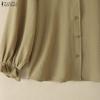 ZANZEA Women Casual Turn Down Collar Solid Color Loose 3/4 Sleeve Blouse