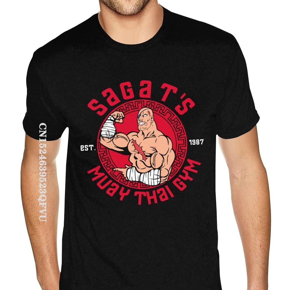 80s Sagat Muay Thai Gym Shirt Oversized Anime Tshirt Men HipHop Print Cotton Male's Harajuku Black T-Shirts Camisa Streetwear