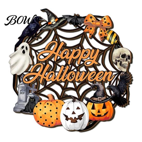 Scary Halloween Signs Black Cat Ghost Door Sign, Decorative Plaque, Wooden Hanging Craft Decorations Vintage Rustic Decor with Jute Rope, Seasonal