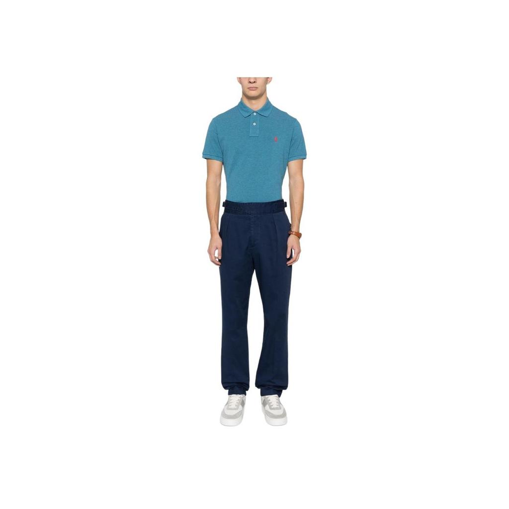 Polo Ralph Lauren Solid Color Embroidered Logo Polo Shirt Men Polo Shirts Blue 710680784-366