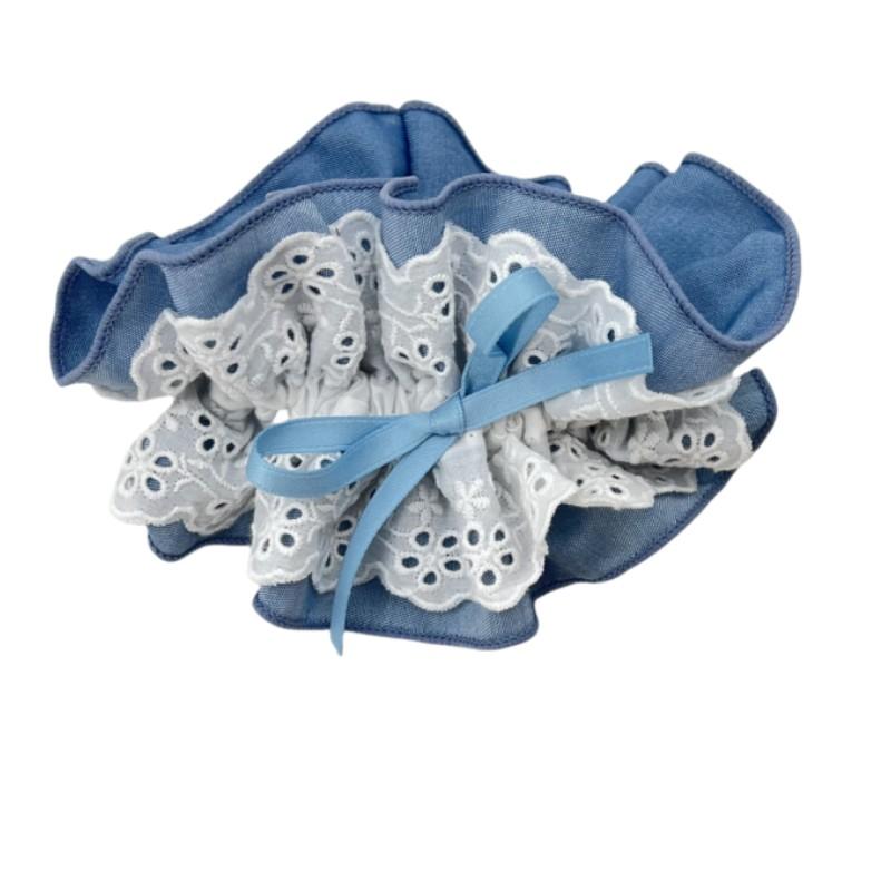 Large Denim Double layered Hair Scrunchies With Lace for Girls and Women Elastic  Hair Bands Nordic Style Hair Accessories
