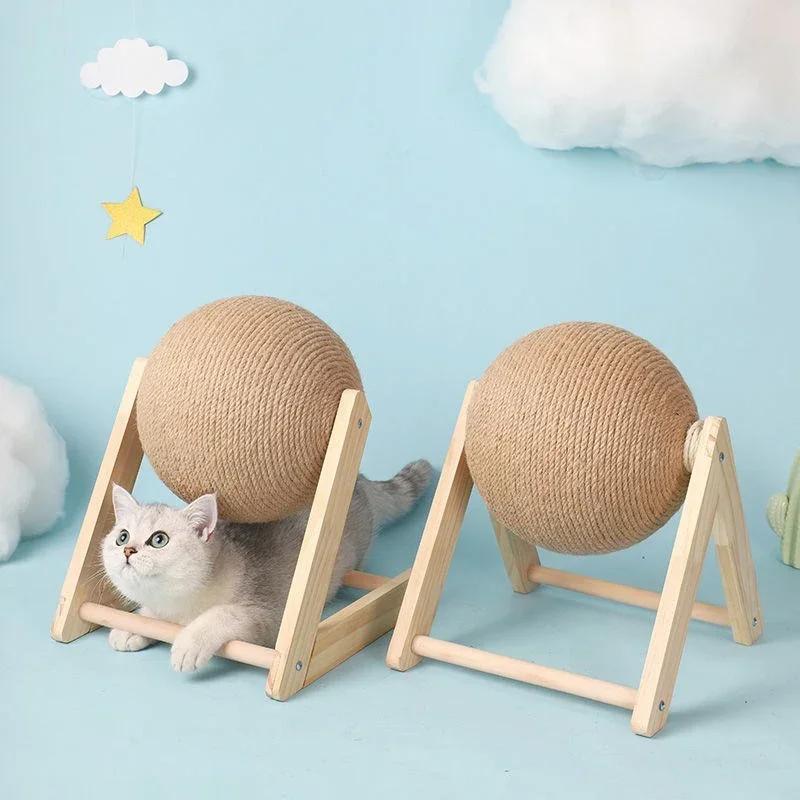 Toys Cats Scratcher Ball Toy Kitten Sisal Rope Ball Board Grinding Paws Cat Scratching Sisal Wood Stable Pet Furniture Supplies