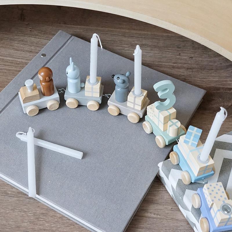 Wooden Digital Candle Commemorative Day Train Toy Set For Holiday Celebration