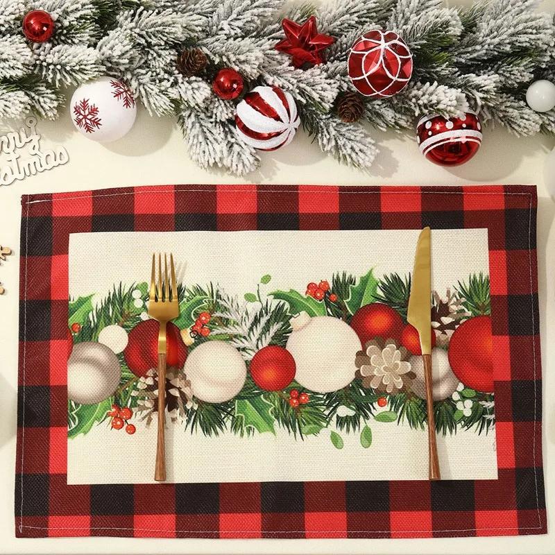 1PC Linen Christmas Placemats Tableware Mat Christmas Decorations For Home Kitchen 2024 Xmas Navidad Noel NewYear Table Decor