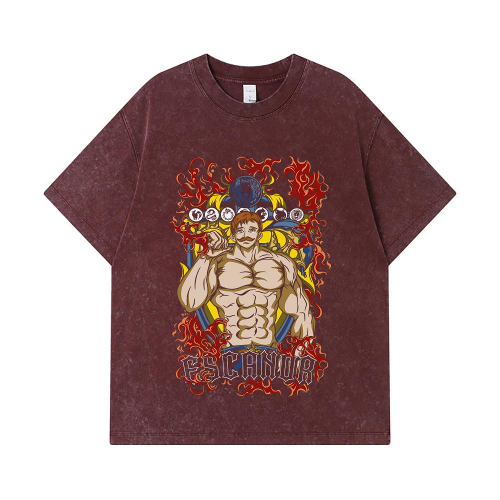 275 GSM Washed T-shirts 100% Cotton Seven Deadly Sins V4 Escanor Print Unisex Heavy Cotton T Shirt