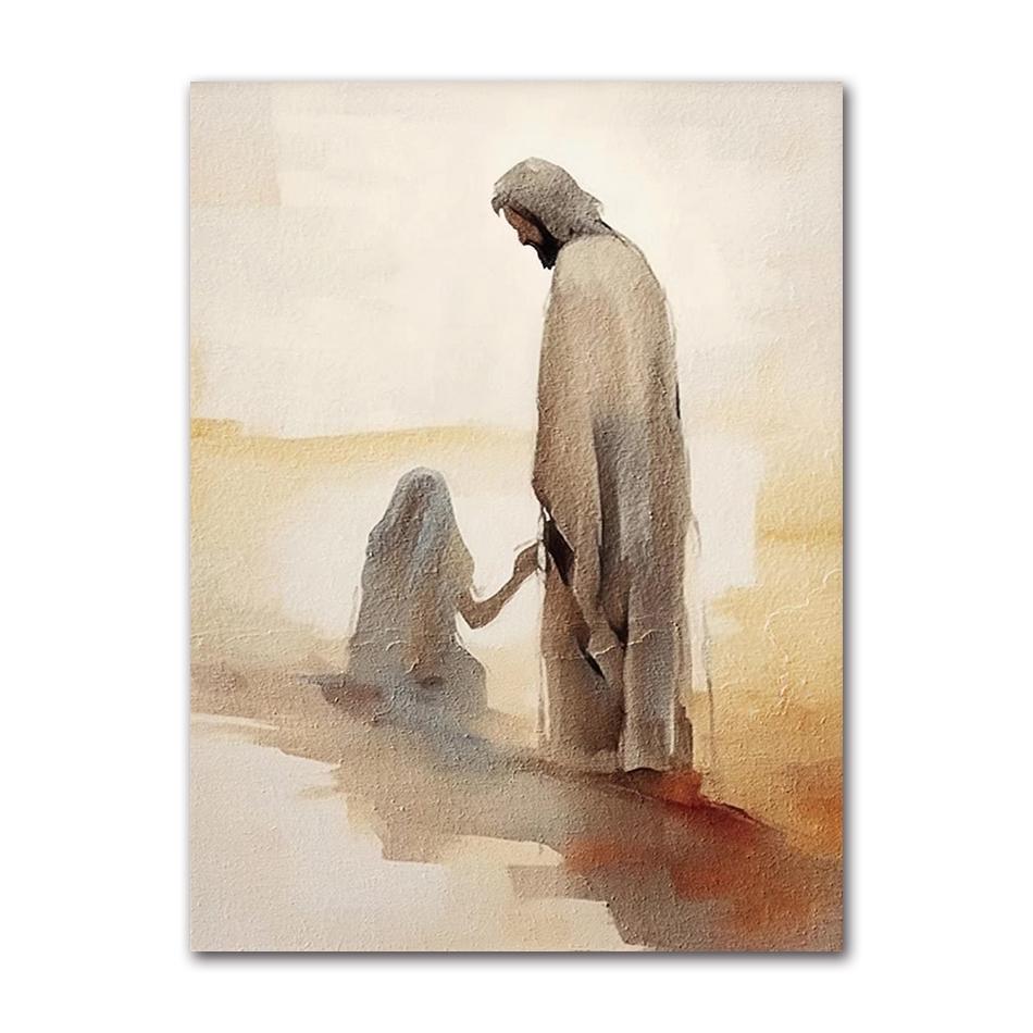 Sheep Kids Back Shadow Poster Print Canvas Printing Wall Art Picture for Living Room Nursery De Watercolor Christianity Jesus