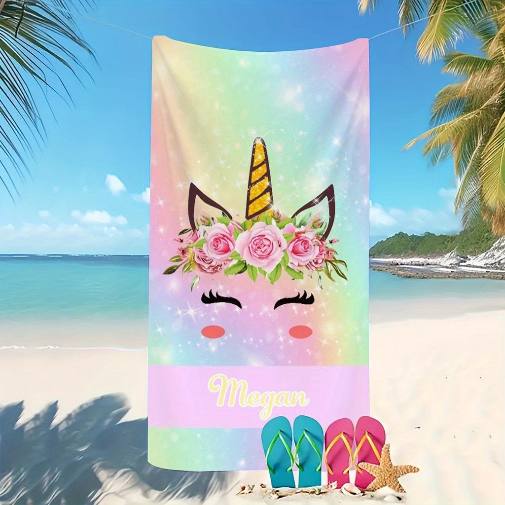 Custom Pink Unicorn Beach Towel Personalized Name Megan Floral Microfiber Bath Towels Soft Quick Dry Pool Accessories Gift