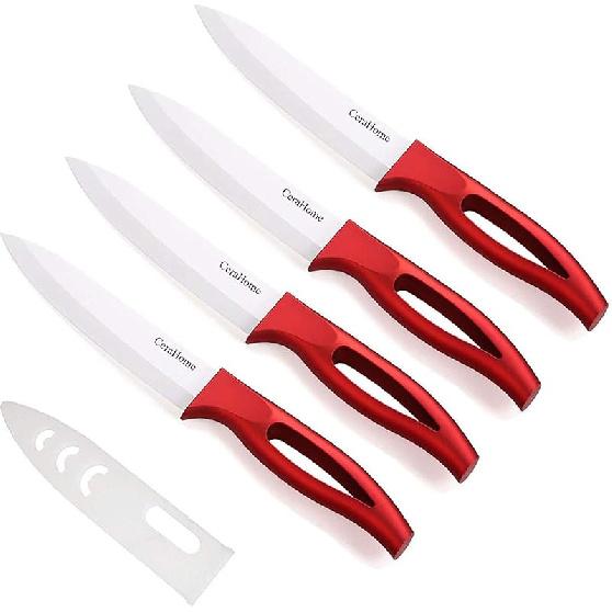 Ceramic, Ceramic kitchen Set with Sheath Super Sharp Kitchen Knives 5inch Fruit(Red) red-1