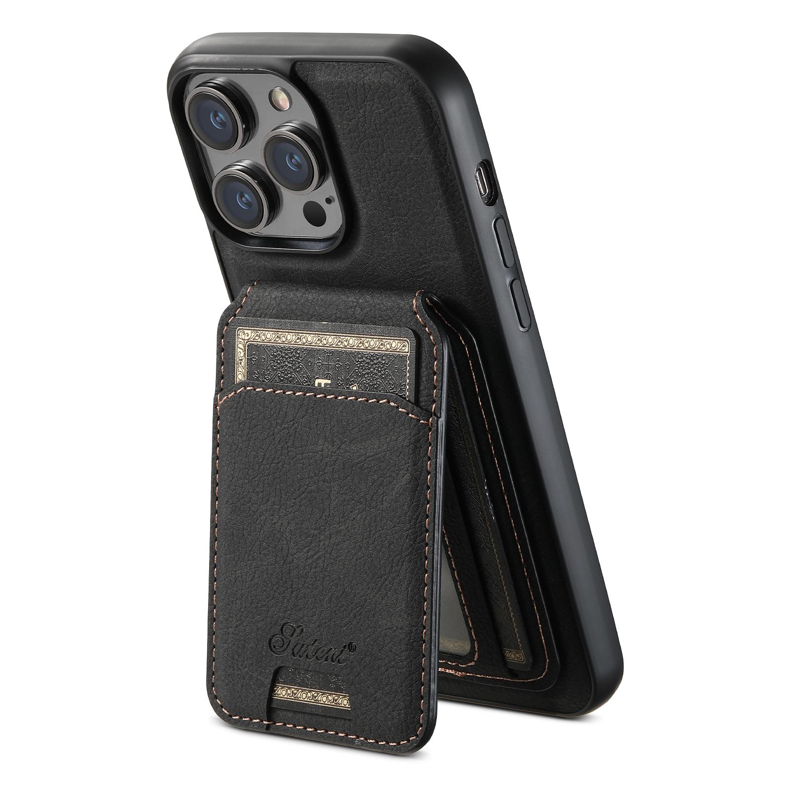 

SUTENI H16 For iPhone 15 Pro Case Compatible with MagSafe Litchi Texture PU Leather Cover Black