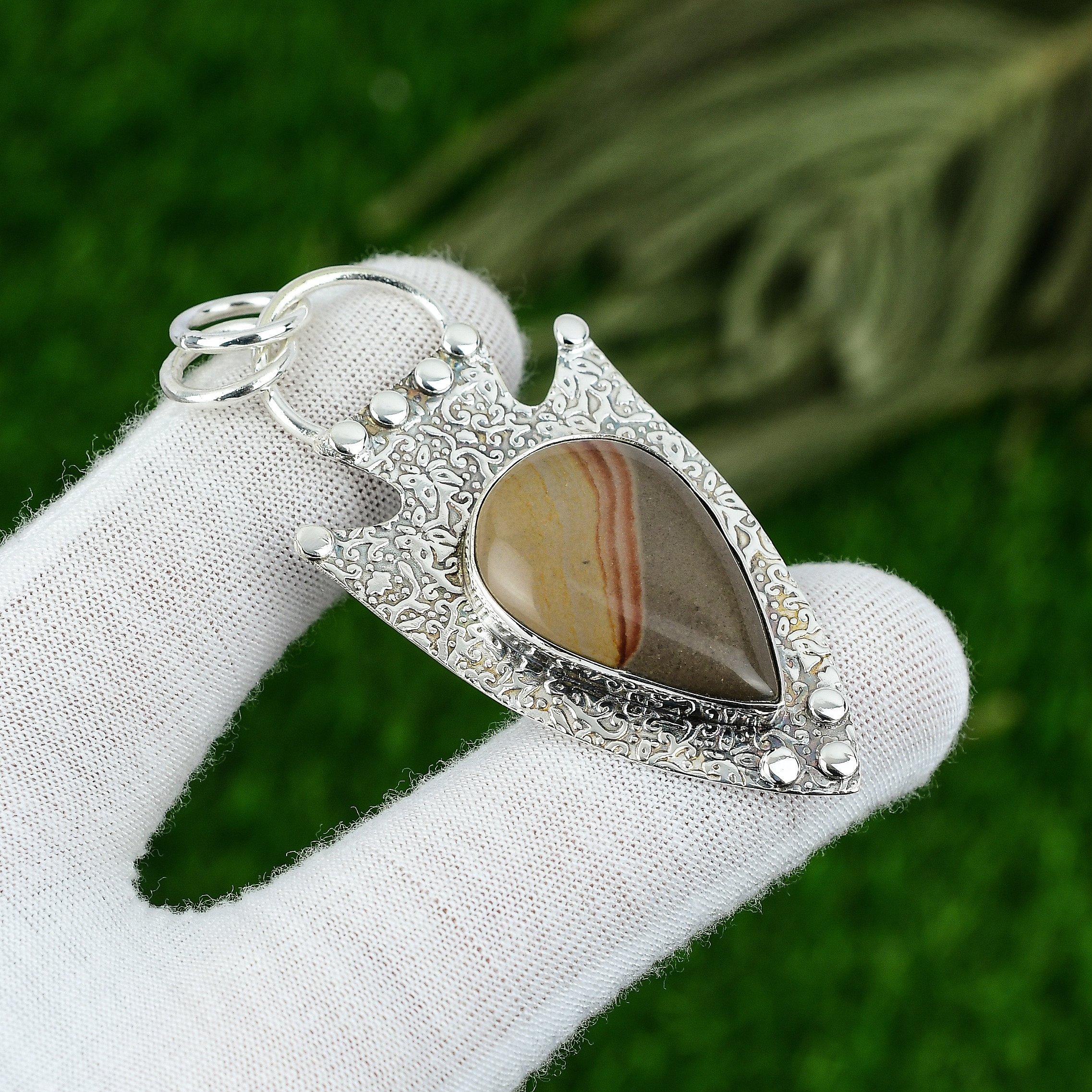 

Подвеска из натурального полихромного яшмового драгоценного камня, ювелирное изделие из стерлингового серебра 925 пробы для женщин