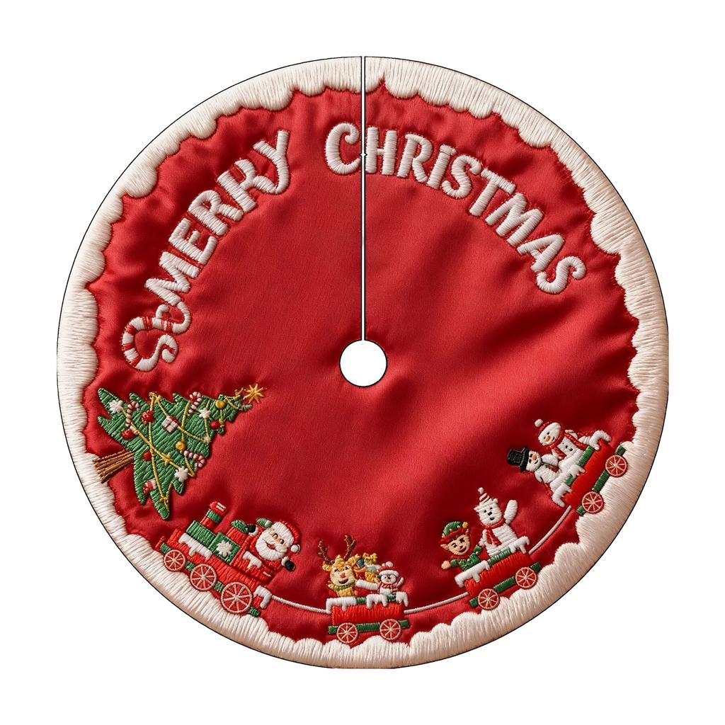Christmas Tree Skirt 2D Embroidery Digital Print Festive Holiday Decorative Tree Skirt