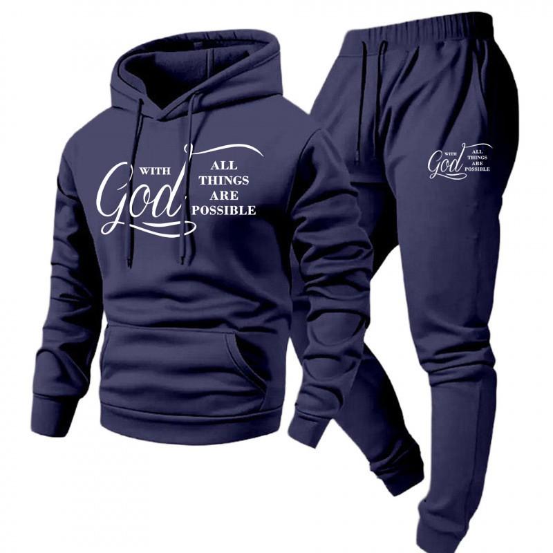 Mens Y2K Style Hooded Sweatshirt Jogger Pants Set - Long Sleeve Fleece-Lined Casual Two-Piece Outfit