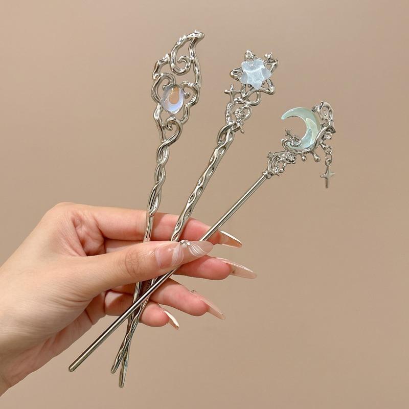 3-teiliges Set Damen Mondstein Stern Haarspange Metall Scheibe Haarnadel Täglich Party Kleidung Kombiniert Langer Rock Hanfu Mode Haaraccessoire