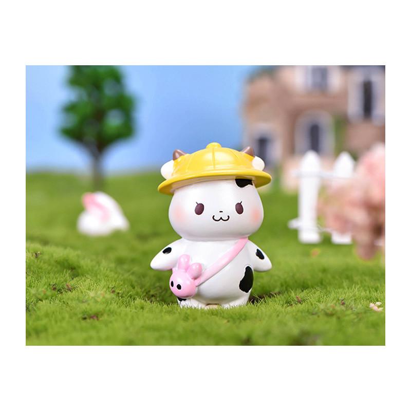 Adorable Cartoon Cow Resin Figurine For Diy Fairy Gardens And Terrariums