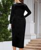 Plus Size Velvet Bodycon Dress - Long Sleeve, Pleated, Deep V Neck for Parties & Cocktails