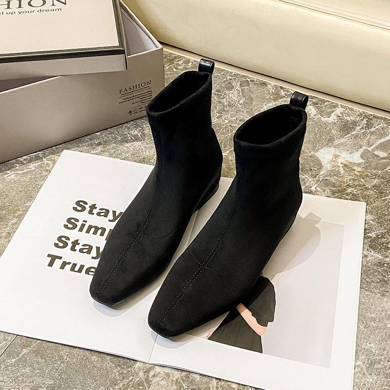 2025 New Korean Version Suede Elastic Boots Daily Thin Short Boots Short Boots Sleeve Thin Boots Versatile Fashion Boots
