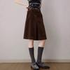 Maillard Style Women's Brown Faux-Slit Midi Skirt - 2025 Autumn/Winter Korean Girlish Chic