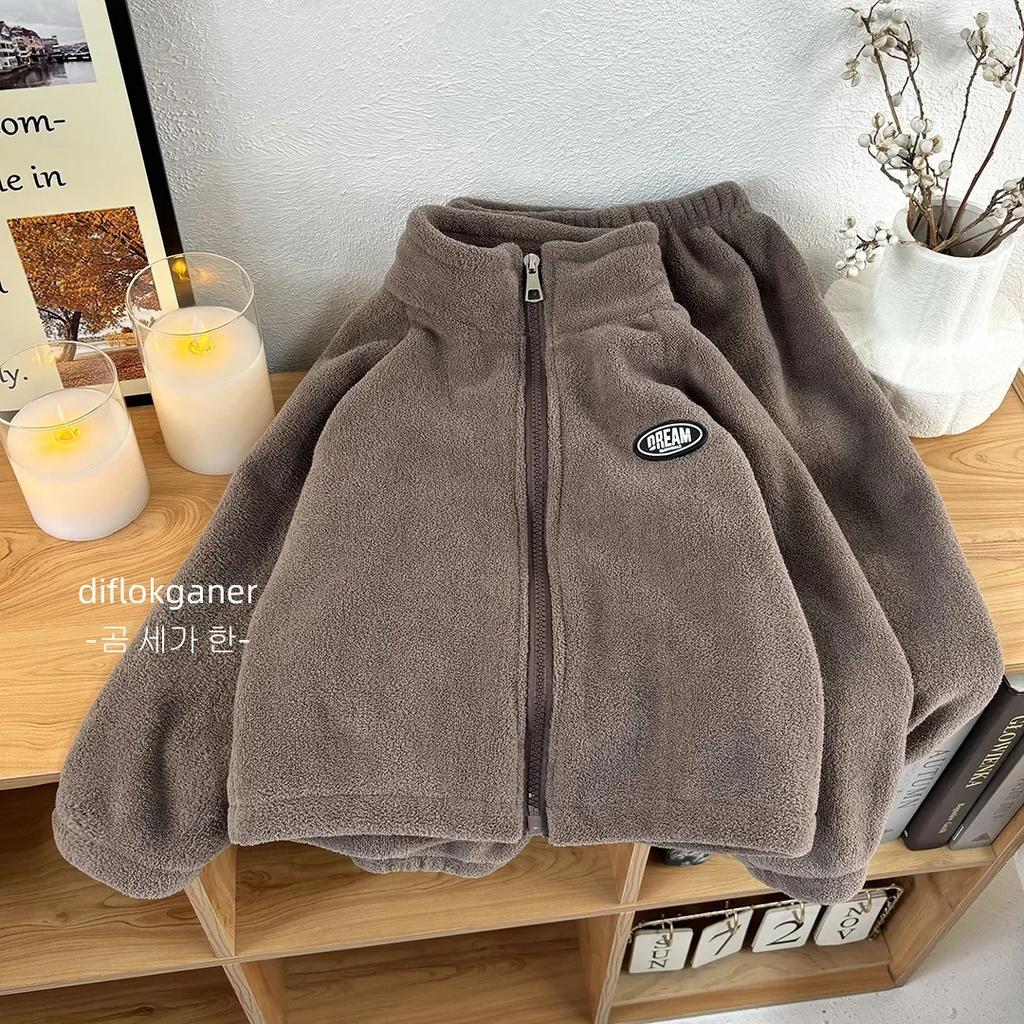 Herbst Winter Kinder Doppelseitig Plüsch Kinder Sets Kinderkleidung Kinderkleidung Mädchen Wolle Samt Pullover Hose 2tlg