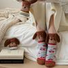 Women's Non-Shedding Coral Fleece Sleep Socks - Cute Cartoon Puppy Design with Big Ears, Warm Mid-Calf Socks for Autumn and Winter.