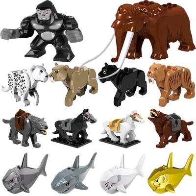 Animals Elephant King Kong Tiger Leopard Bear Horse Wolf Caribbean Ghost Shark Model Building Blocks Figure Toys Dinosaurs Brick
