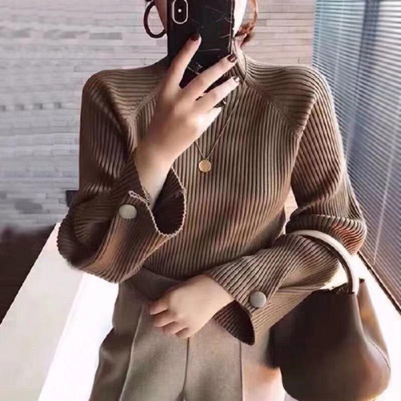 Autumn and winter Korean version of the new simple bottoming shirt semi-turtleneck sweater women's loose and versatile long-sleeved knitted sweater