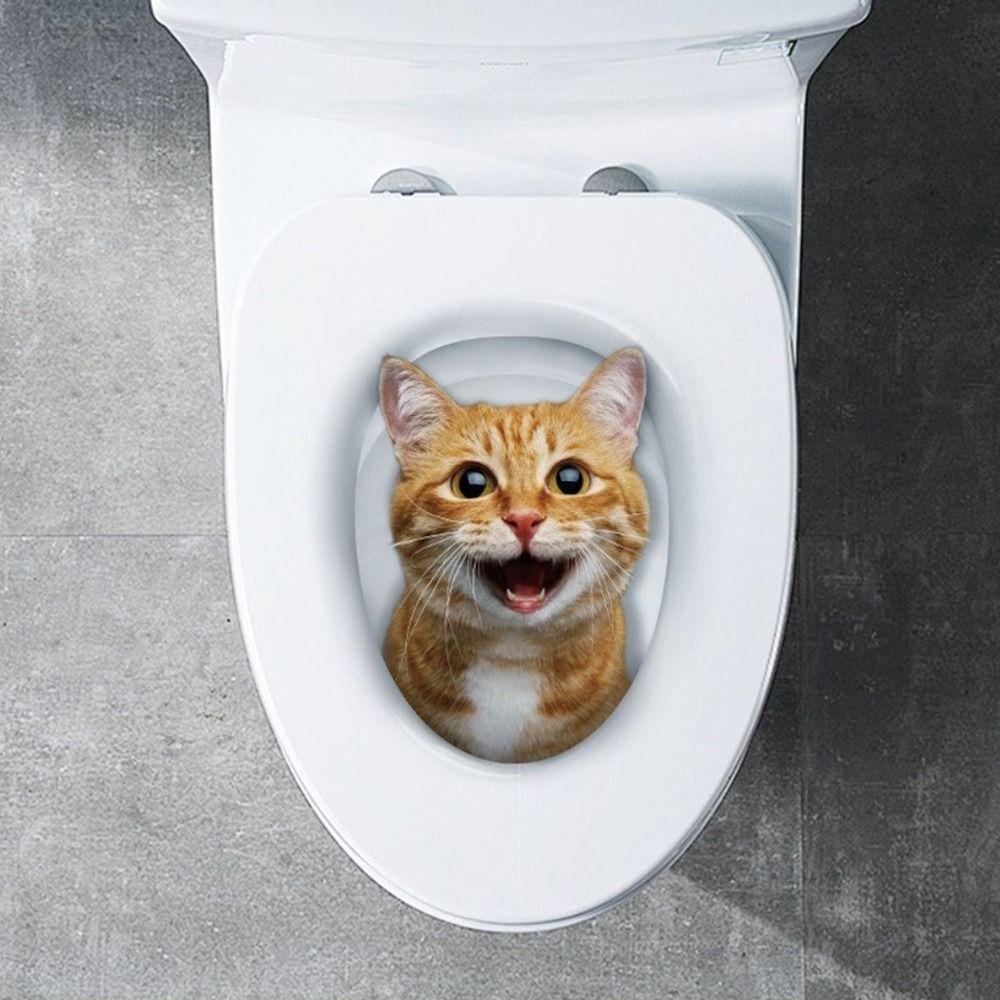 3D Katze Hund Wandaufkleber PVC Toilettensitz Aufkleber Lustige Toilettenaufkleber Heimdekoration
