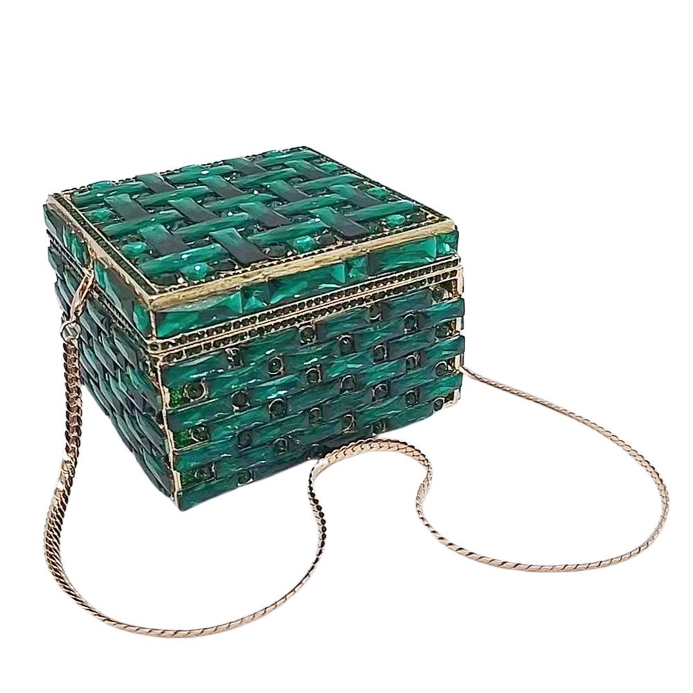 Green/Purple/Red Glass Clutch Diamond Women Box Handbgs Blue/Yellow Evening Clutches Crystal Bags Fushcia Party Bridal Clutch