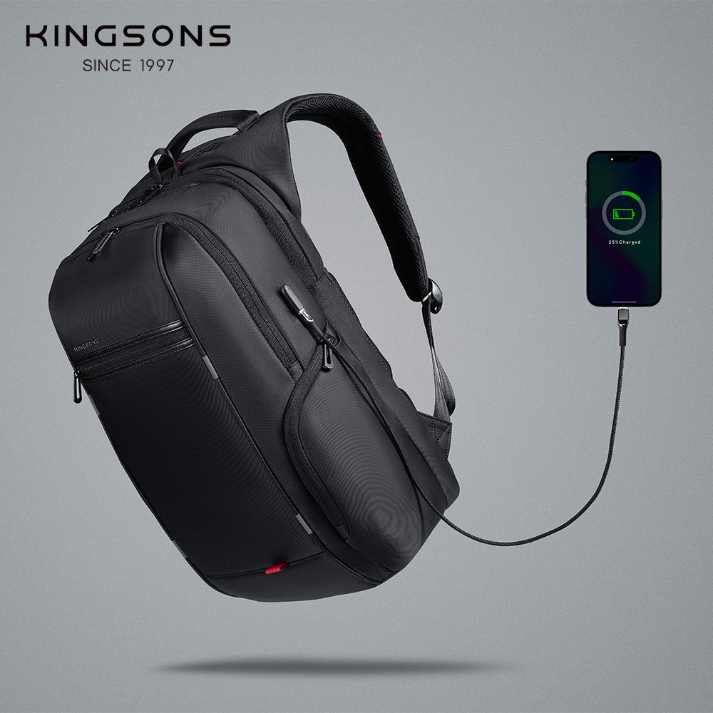 Men’s Backpacks Kingsons For 15.6,17 Inch Laptop With Type-C USB Charging Port Waterproof Business Black KS3140-AC/AD