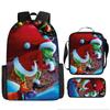 Green Hair Monster Grinch School Bag Campus 12345th and 6th Grade Backpack Lightweight Weight Loss Computer Bag Three-piece Set