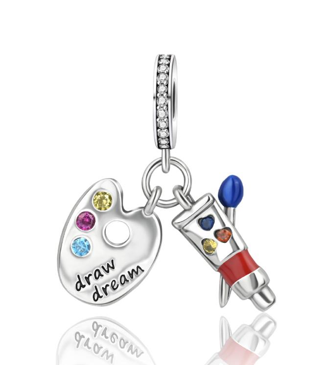Colorful copper Painting Charm Bead Charms Artistic Palette Bead Charms Pendant Compatible With Authentic Bracelets Necklaces Do It Yourself Fine Jewe