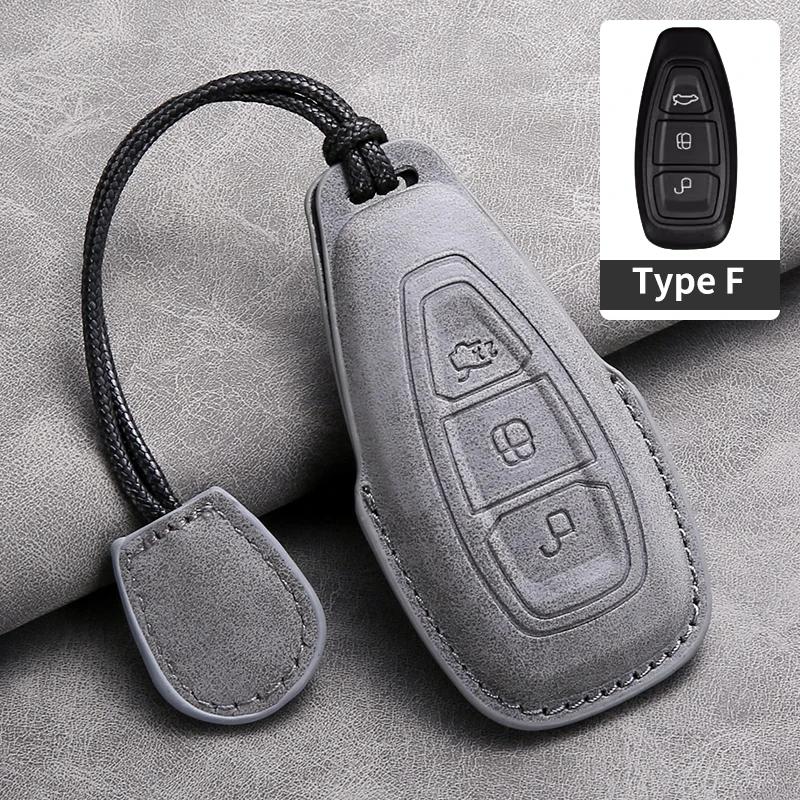 Husă din Piele pentru Cheie Auto cu Telecomandă pentru Ford Focus 3 4 ST Mondeo MK3 MK4 Fiesta Fusion Kuga Ecosport Protecție Cheie cu Breloc