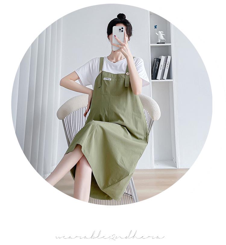 2023 Fashionable Loose Cotton Maternity Spliced Overalls Dress