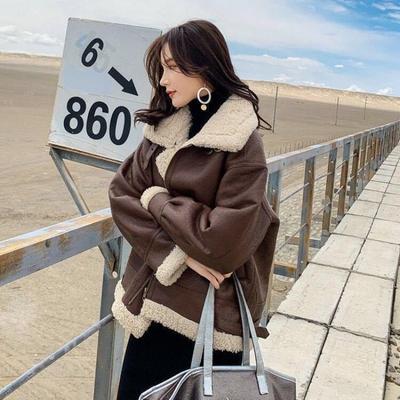 Fur Integrated Lamb Fur Jacket Women's Clothing Autumn and Winter Short Motorcycle Jacket Velvet Loose Small Man