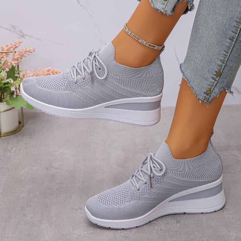 Fashionable Wedge Style Women's Sneakers Spring Autumn New Arrival Casual Thick Bottom Knitted Mesh Breathable Platform Shoes