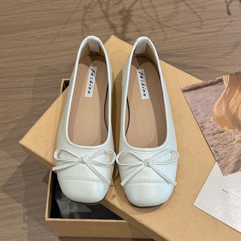 

Французские балетки с круглым носком и бантом, туфли-феи, нежные вечерние туфли на плоской подошве, летние новые женские туфли-одиночки 35 белый