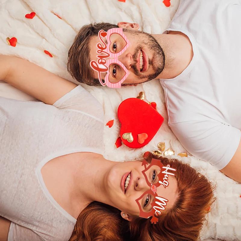 6Pcs/Set Valentine'S Day Photo Booth Props Wedding Diy Photo Prop Valentines Day Party Decoration Souvenir Supplies Glasses