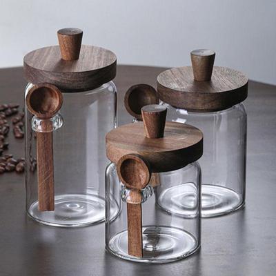 Luftdichtes Aufbewahrungsglas mit Löffel - Holzdeckel für Kaffee, Tee oder Gewürze