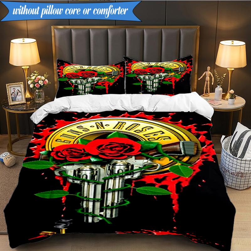 3PCS Guns rock band Artwork Bedding Set,Including 1pc Duvet Cover And 2pcs Pillowcases Perfect for Bedroom, Dormitory, Fan Christmas gift