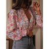 Nuova Blusa Camicia Elegante Stampata a Maniche Lunghe da Donna Top Casual per Europei Americani