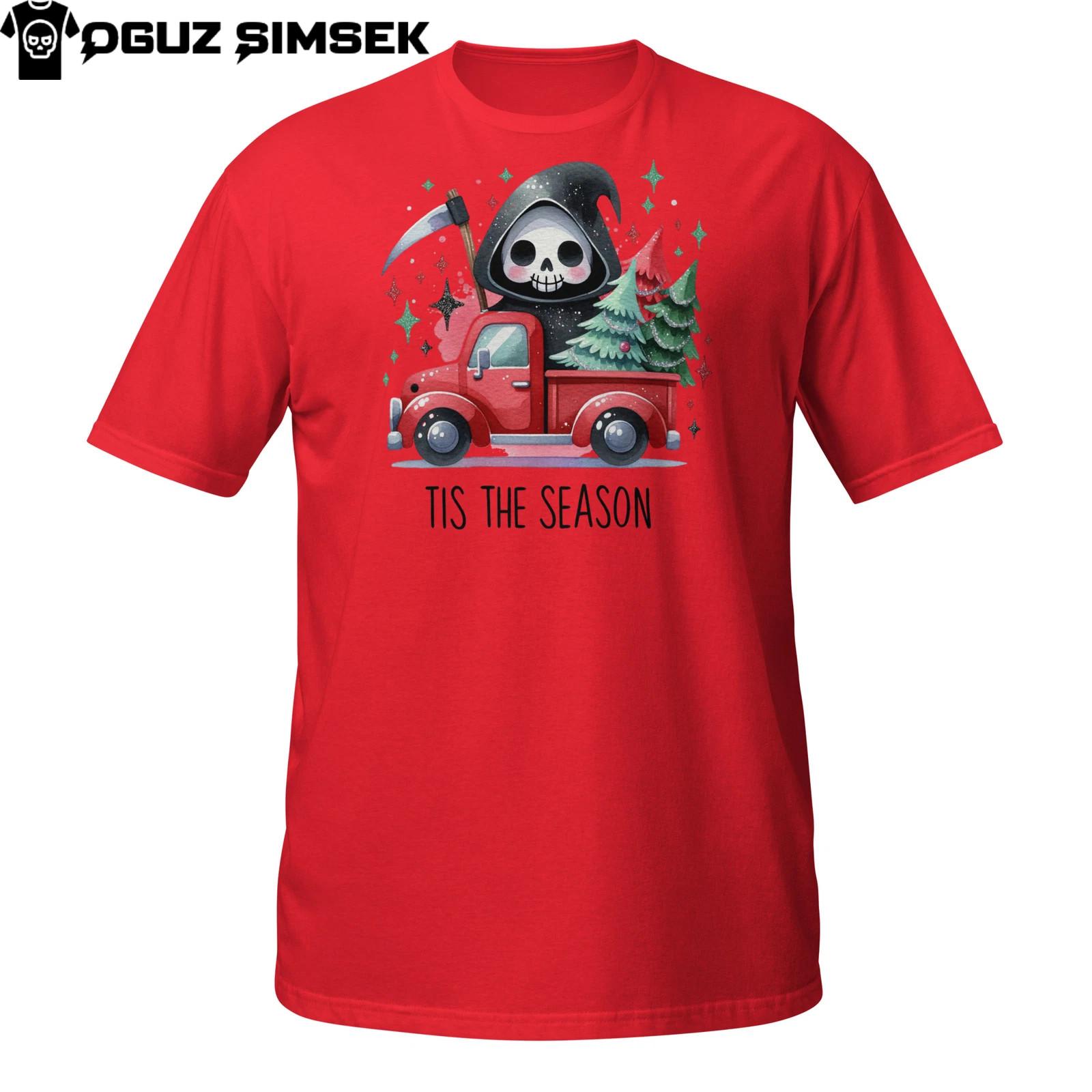 Funny Grim Reaper Christmas T-Shirt Mens Womens Tees Top | Tis The Season Red Truck Holiday Tee 4XL