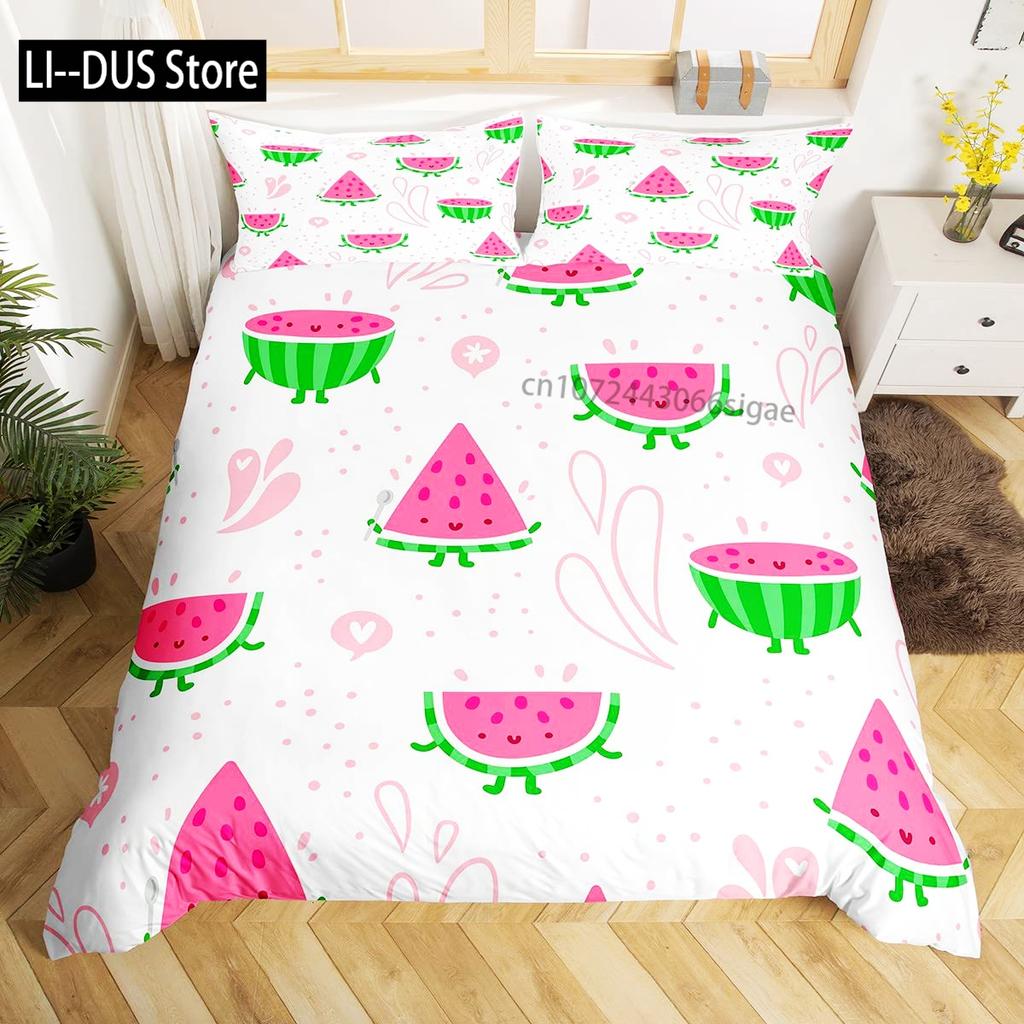 Watercolor Watermelon Duvet Cover Sets King Boys Girls Fruit Print Comforter Cover Sets 3PCS With 2 Pillowshames Bedroom Decor