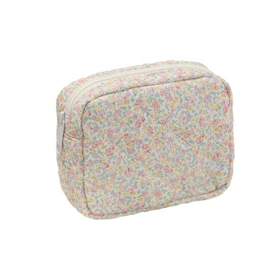 

Cute Small Makeup Pouch Bow/Floral Quilted Cosmetic Organizer for Travel Daily Puffy Cotton Toiletry Pencil Purse with Zipper for Women