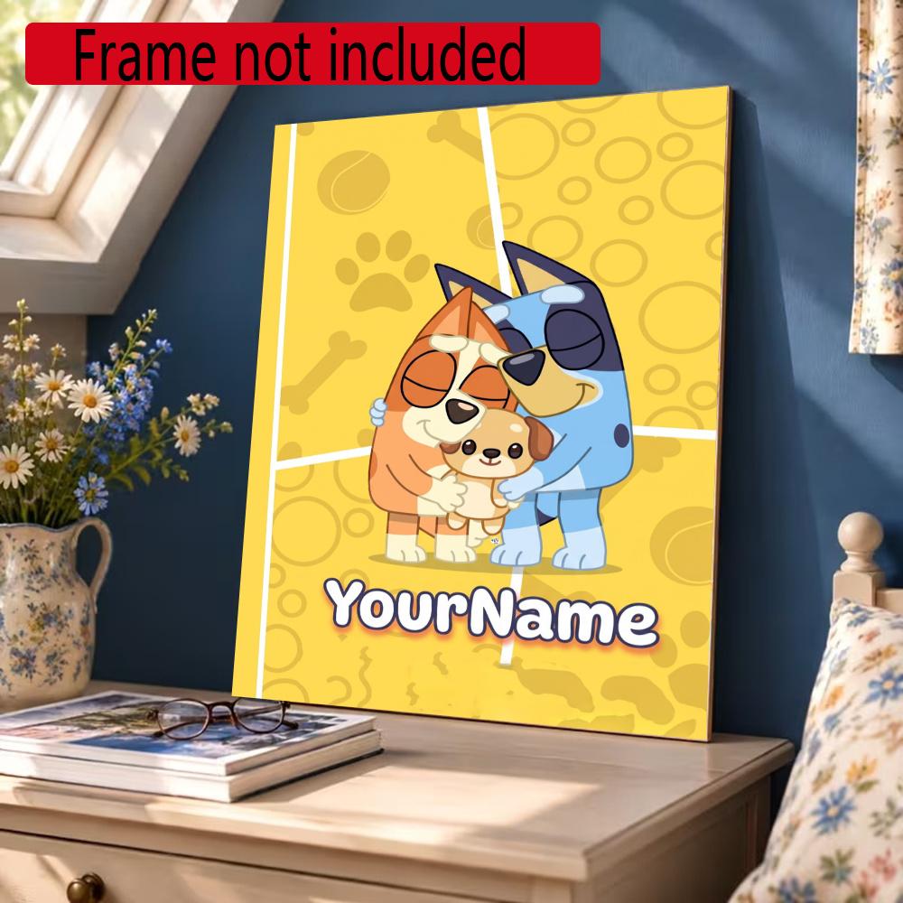 Bluey Customize Your Name Diamond Painting Round Diamond Diy Frameless Holiday Artwork Suitable For Home Office Wall Decoration