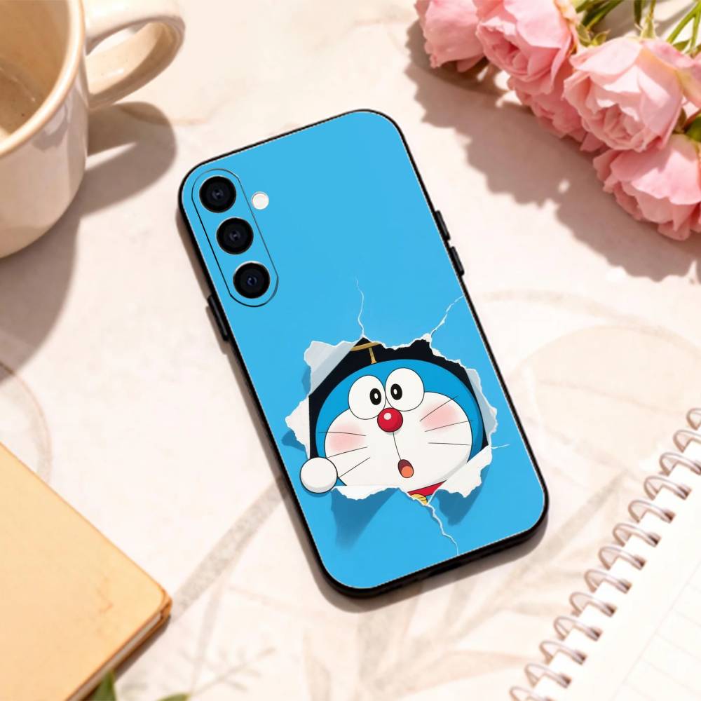 Cute Fat D-Doraemon Blue white   phone Case For Samsung Galaxy A73,A72,A71,A70,A53,A52,A51,Others Soft Black Shell