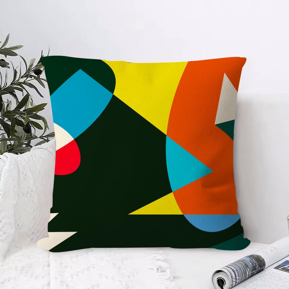Abstract Curve Contrasting Colors Cushion Cover Anti-dustmite Pillowcase Invisible Zipper Silky Short Plush Sofa Cushion Cover