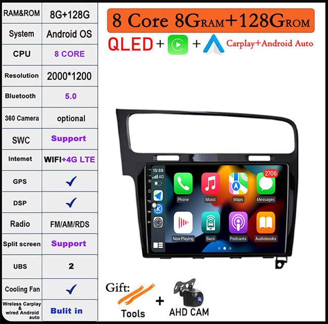 For Volkswagen VW Golf 7 MK7 GTI 2011-2021 IPS/QLED 10.1'' Android 14 Car Radio Carplay Multimedia Auto GPS Stereo Video Player