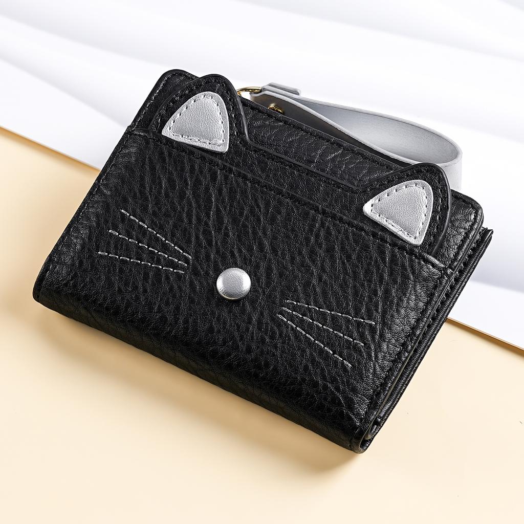 Women Cat PU Short Zipper Small Wallet Cartoon Multi-slot Fashionable Wallet